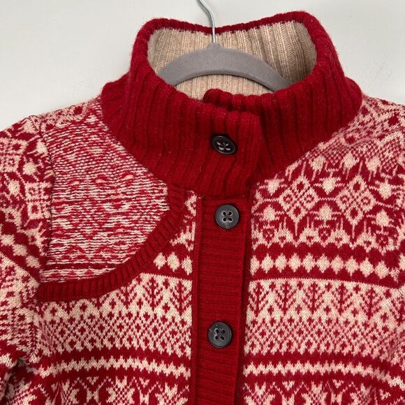 Eddie Bauer Cardigan Womens Small Red Fair Isle Lambswool Sweater Christmas Cozy - Picture 5 of 11